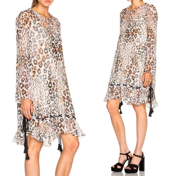 Chloe Leopard Gauze Dress Silk Tassels Animal Print - Picture 5 of 11
